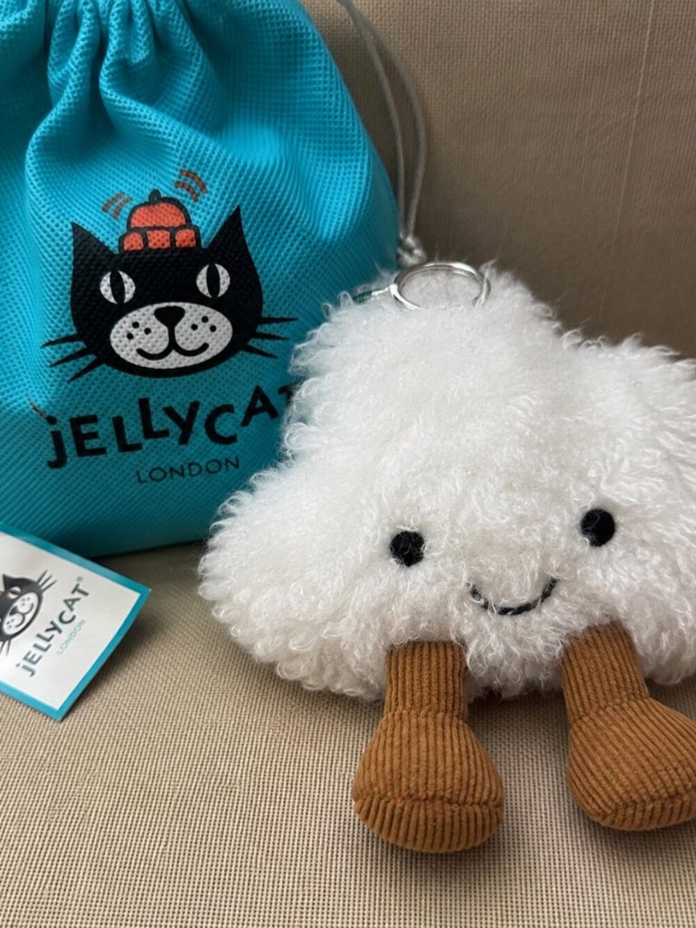 Jellycat white Cloud Plush Stuffed Animal Keychain Bag Charm